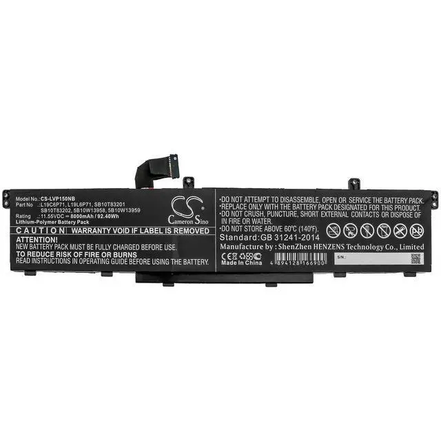 Alt view image 3 of 5 - CS Replacement Battery for Lenovo ThinkPad P15 Gen 1 20SUS0GA00,ThinkPad P15 Gen 1 20SUS26U0J,Th PN:L19C6P71 8000mAh / 92.4Wh