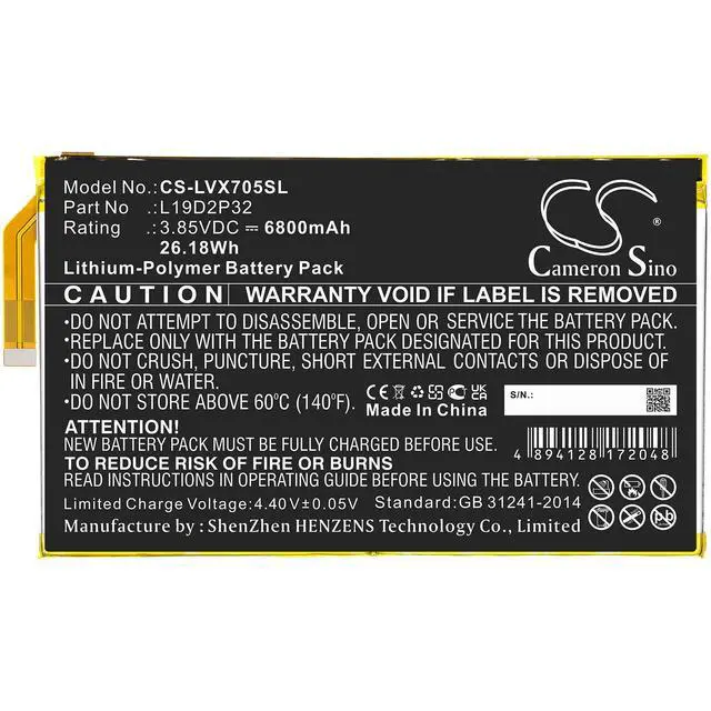 Alt view image 3 of 5 - CS Replacement Battery for Lenovo Yoga Smart Tab,YT-X705F PN:L19D2P32 6800mAh / 26.18Wh