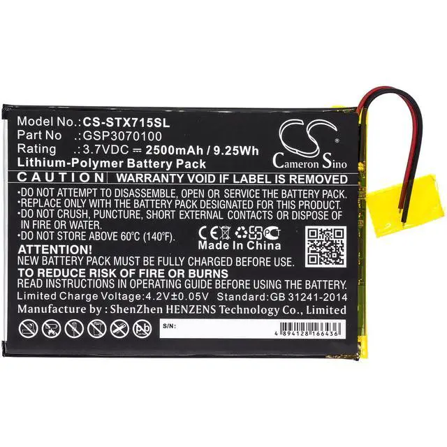Alt view image 3 of 5 - CS Replacement Battery for SmarTab ST7150 PN:GSP3070100 2500mAh / 9.25Wh