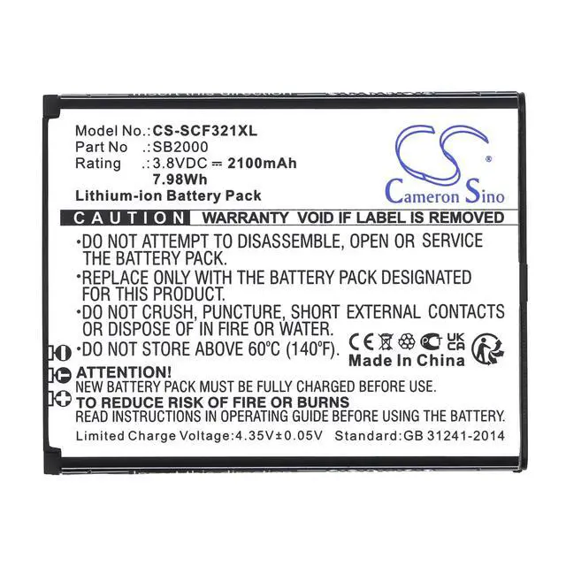 Alt view image 3 of 3 - CS Replacement Battery for Schok Flip SC3218T,Flip SC3218B PN:SB2000 2100mAh / 7.98Wh