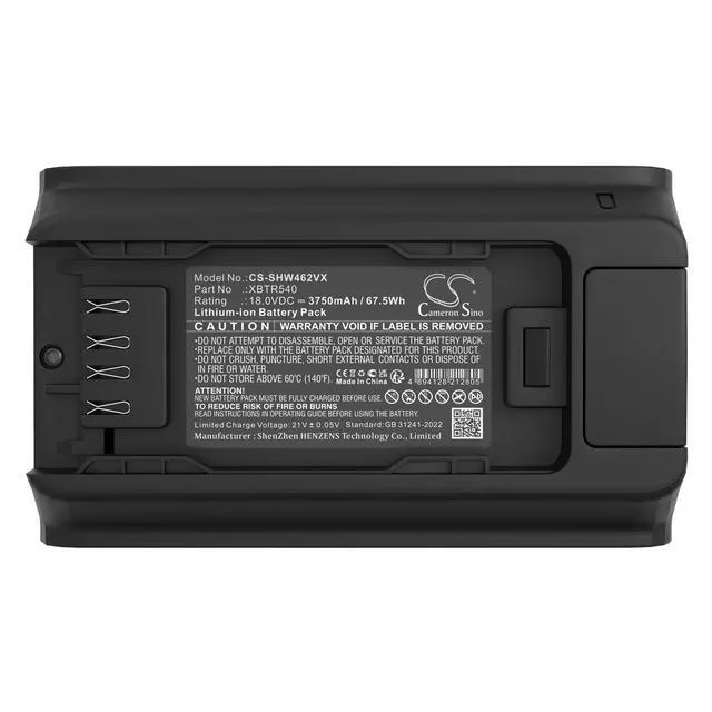 Alt view image 5 of 5 - CS Replacement Battery for Shark IW4624,IW4625 PN:XBTR540,XBTR540DC,XBTR540DCEU 3750mAh / 67.5Wh