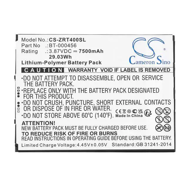 Alt view image 5 of 5 - CS Replacement Battery for Zebra ET40,ZT45 PN:BT-000456,BT-000456-30,BTRY-ET4X-10IN1-01 7500mAh / 29.03Wh