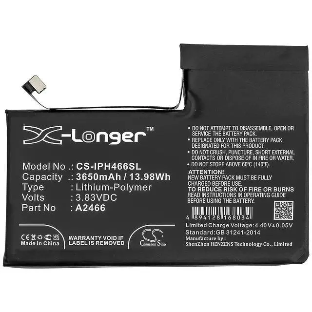 Alt view image 3 of 5 - CS Replacement Battery for Apple iPhone 12 Pro Max PN:A2466 3650mAh / 13.98Wh
