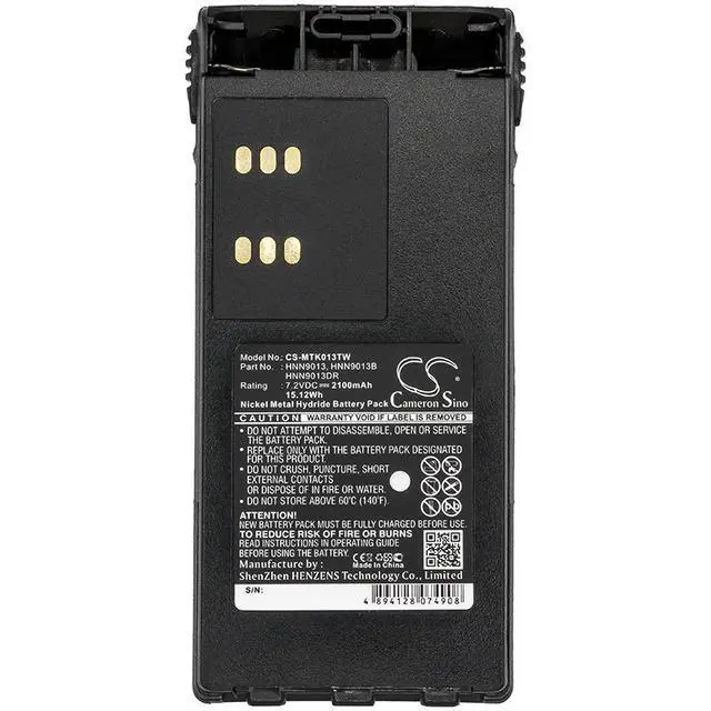 Alt view image 5 of 5 - CS Replacement Battery for Motorola CT150,CT250,CT450,CT450LS,GP140,GP240,GP280,GP308,GP320,GP3 PN:HMNN4151 2100mAh / 15.12Wh