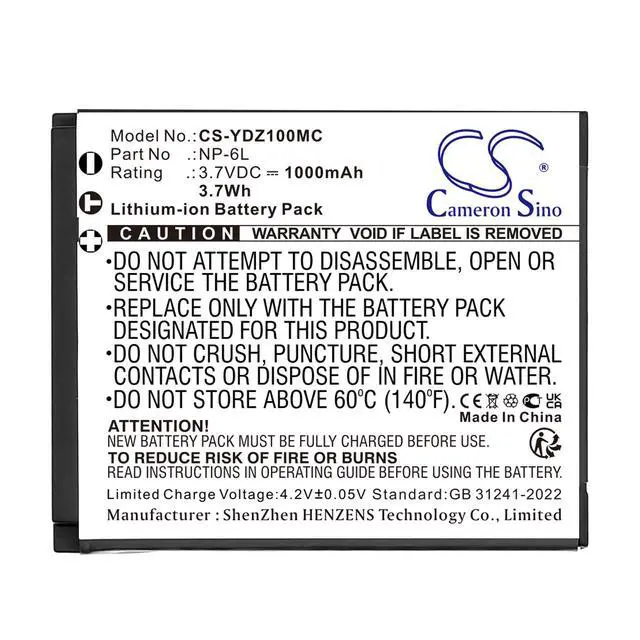 Alt view image 3 of 5 - CS Replacement Battery for Generic,Minolta,Yashica FHD 1080P 44MP Digital Camera PN:NP-6L 1000mAh / 3.7Wh