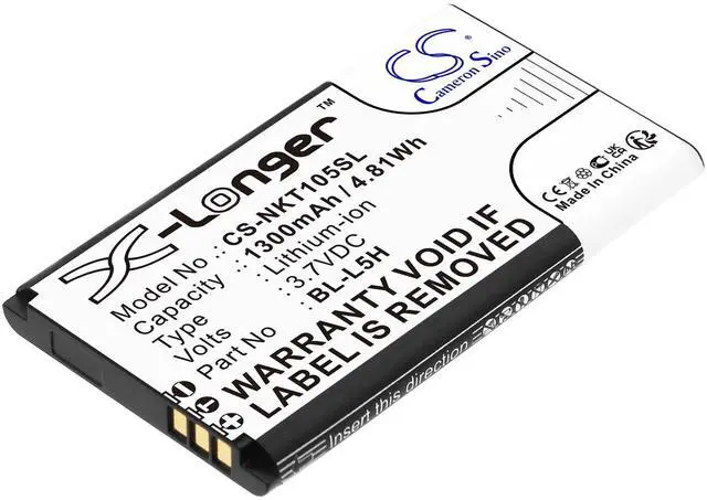 Main image of CS Replacement Battery for Nokia 105 2023,105 4G,TA1385-DS,TA-1551 PN:BL-L5H 1300mAh / 4.81Wh