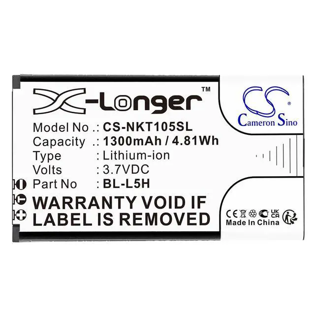 Alt view image 3 of 3 - CS Replacement Battery for Nokia 105 2023,105 4G,TA1385-DS,TA-1551 PN:BL-L5H 1300mAh / 4.81Wh