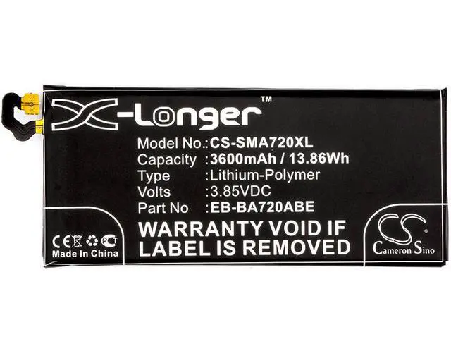 Alt view image 5 of 5 - CS Replacement Battery for Samsung Galaxy A7 2017,SM-A720F,SM-A720F/DS,SM-A720S,Galaxy A7 20 PN:EB-BA720ABE 3600mAh / 13.86Wh