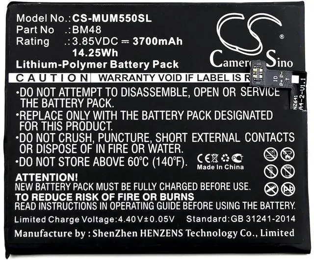 Alt view image 5 of 5 - CS Replacement Battery for Xiaomi Note 2 Standard,2015211 PN:BM48 3700mAh / 14.25Wh