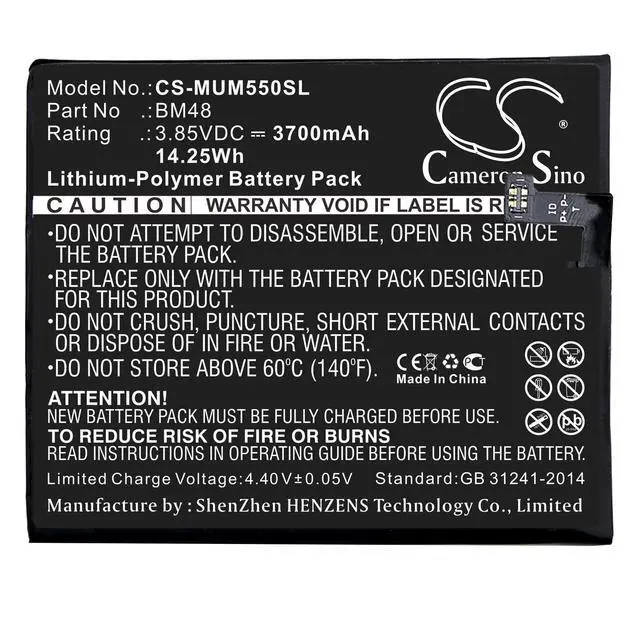 Alt view image 3 of 5 - CS Replacement Battery for Xiaomi Note 2 Standard,2015211 PN:BM48 3700mAh / 14.25Wh