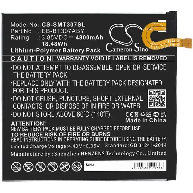 Alt view image 3 of 5 - CS Replacement Battery for Samsung Galaxy Tab A 8.4 2020,SM-T307U PN:EB-BT307ABY 4800mAh / 18.48Wh
