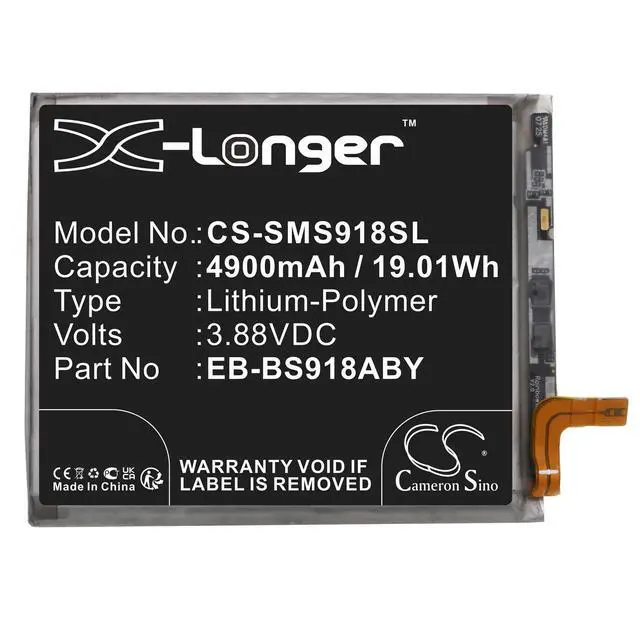 Alt view image 3 of 4 - CS Replacement Battery for Samsung Galaxy S23 Ultra,SM-S918B,SM-S918Q,SM-S918N,SM-S918T,SM-S PN:EB-BS918ABY 4900mAh / 19.01Wh