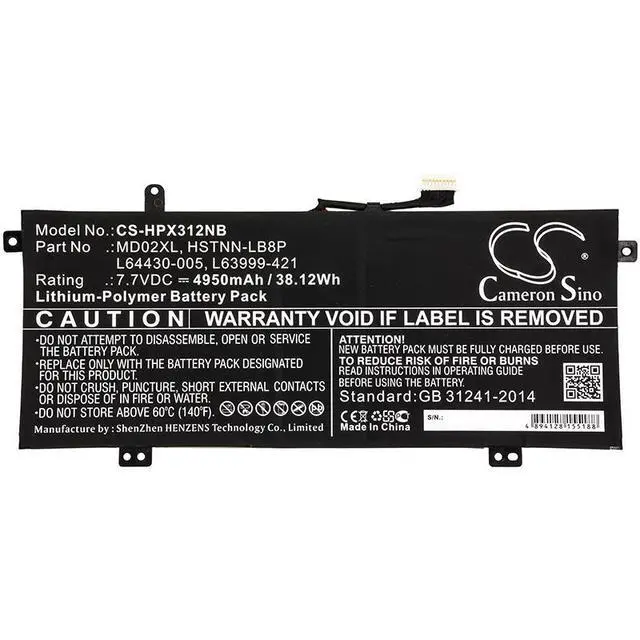 Alt view image 3 of 4 - CS Replacement Battery for HP Chromebook X360 12B-CA0000NG,Chromebook X360 12B-CA0000NS,Chrom PN:HSTNN-LB8P 4950mAh / 38.12Wh