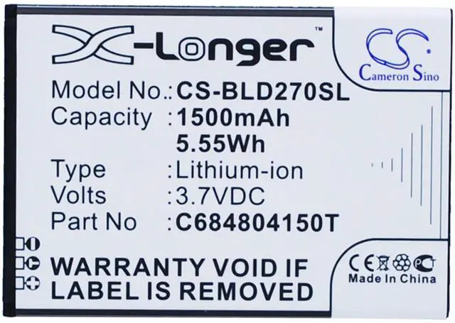 Main image of CS Replacement Battery for BLU Dash 4.0,D270,D270a,D272,D272a,Music 4.0 PN:C684804150T,C6804804150T 1500mAh / 5.55Wh