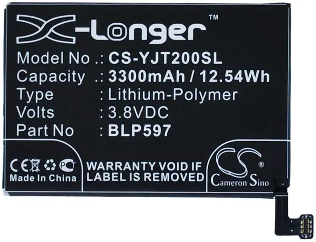 Main image of CS Replacement Battery for OnePlus 2,Two,A2005,A2001,A2003,2 Global Dual SIM,2 Global Dual SIM TD-LTE PN:BL 3300mAh / 12.54Wh