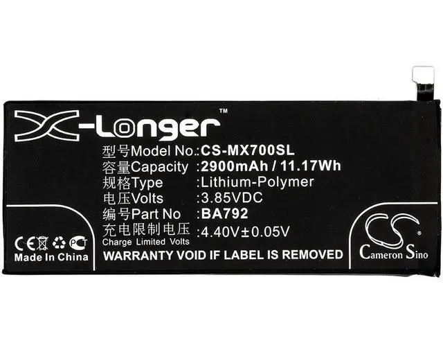 Alt view image 5 of 5 - CS Replacement Battery for MeiZu Pro 7,M792Q,M792C PN:BA792,BA791 2900mAh / 11.17Wh