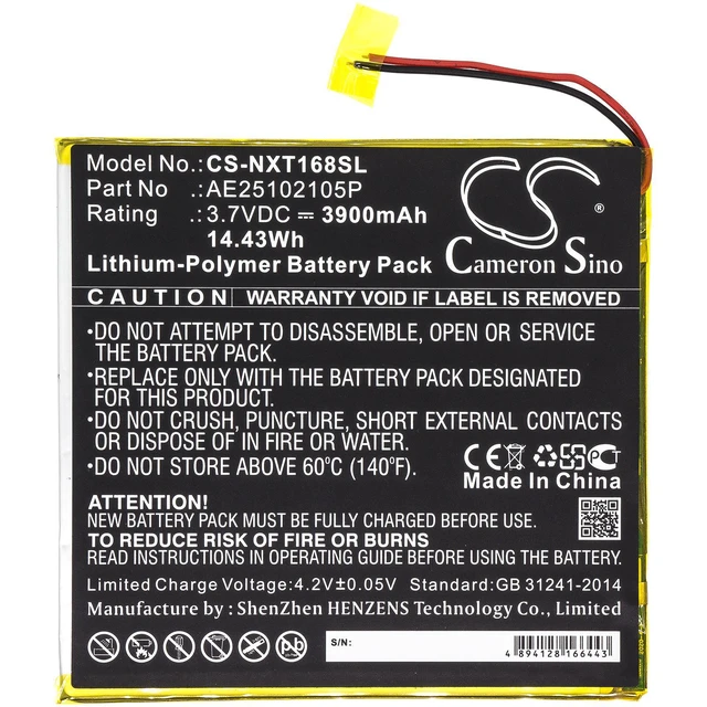 Alt view image 3 of 5 - CS Replacement Battery for Nextbook Ares 8A,NX16A8116KPK PN:AE25102105P 3900mAh / 14.43Wh