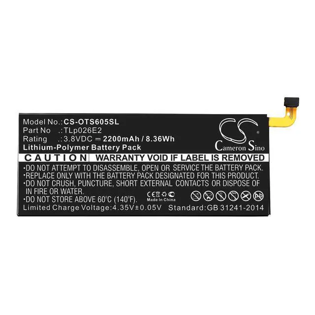 Alt view image 3 of 4 - CS Replacement Battery for BlackBerry,Alcatel DTEK50,DTEK50 LTE AM STH100-1,STH100-2,Neon PN:TLp026E2 2200mAh / 8.36Wh