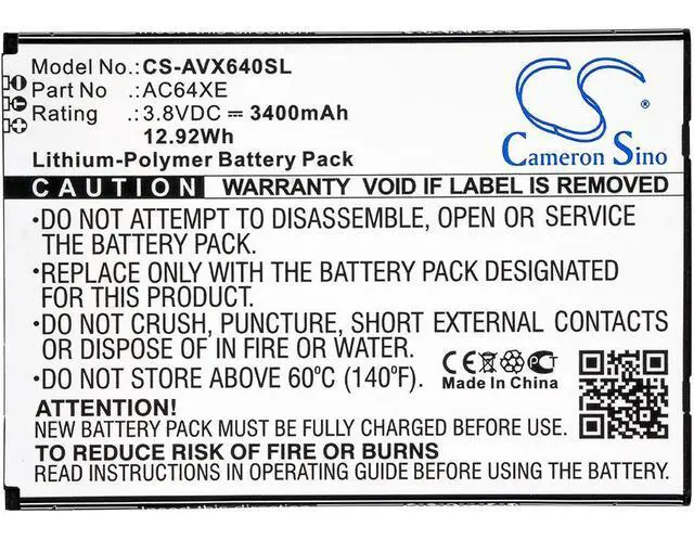 Alt view image 5 of 5 - CS Replacement Battery for Archos 64 Xenon PN:AC64XE 3400mAh / 12.92Wh