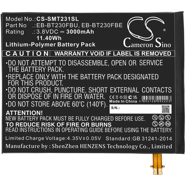 Alt view image 3 of 5 - CS Replacement Battery for Samsung SM-T230NU,Galaxy Tab4 7.0,SM-T239C,Galaxy Tab4 7.0 TD-LTE, PN:EB-BT230FBU 3000mAh / 11.4Wh