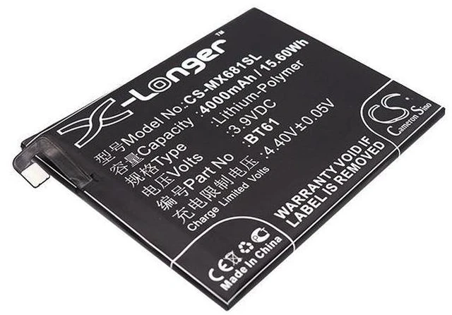 Main image of CS Replacement Battery for MeiZu L681C,L681Q,L681H,M3 Note,Meilan Note 3,M3 Note Dual SIM,M3 Note Du PN:BT61 4000mAh / 15.6Wh