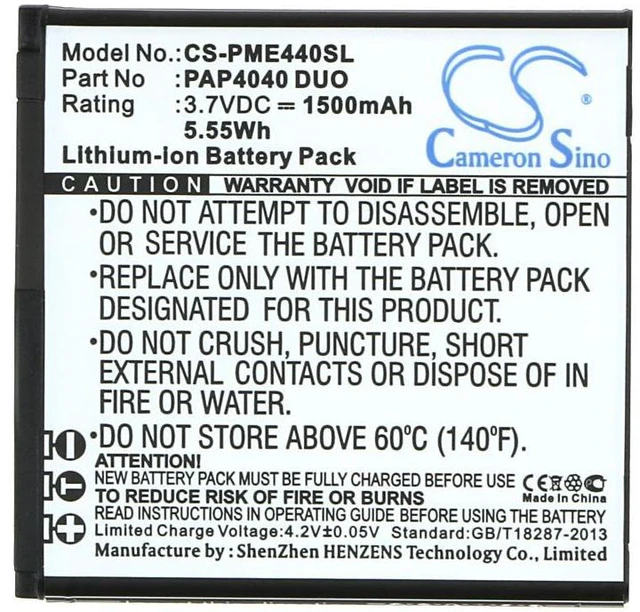 Alt view image 5 of 5 - CS Replacement Battery for Prestigio MultiPhone 4040 Duo PN:PAP4040 DUO 1500mAh / 5.55Wh