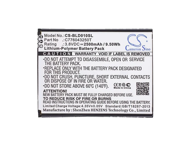 Alt view image 5 of 5 - CS Replacement Battery for BLU Dash X LTE D0010U,D0010UU,BOLD LIKS US PN:C776043250T 2500mAh / 9.5Wh
