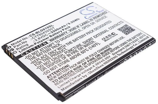 Main image of CS Replacement Battery for BLU Dash X LTE D0010U,D0010UU,BOLD LIKS US PN:C776043250T 2500mAh / 9.5Wh