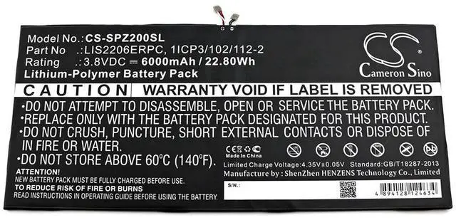 Alt view image 3 of 3 - 6000mAh / 22.80Wh Battery for Sony SGP511, SGP512, SGP521, SGP541, SGP551, SGP561, SOT21, Xperia Tablet Z2, Xperia Tablet Z2 TD-LTE PN:Sony 1277-3631.1B, 1ICP3/102/112-2, LIS2206ERPC