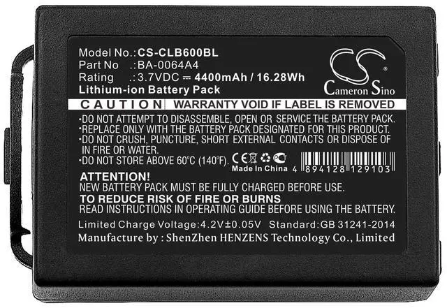 Alt view image 5 of 5 - Cameron Sino Battery for CipherLAB CP60, CP60G PN:CipherLAB BA-0064A4, BCP60ACC00002, BCP60ACC00106 4400mAh / 16.28Wh