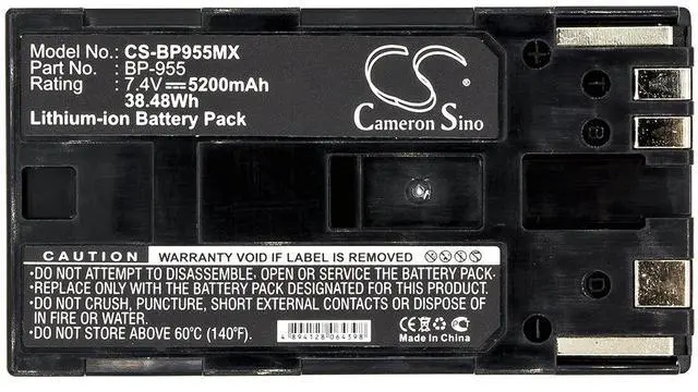 Alt view image 5 of 5 - Cameron Sino Battery for Canon EOS C100, EOS C100 Mark II, GL2, XF100, XF105, XF300, XF305, XH A1, XH A1S, XH G1, XL H1, XL H1A, XL1, XL1S, XL2, XM2 PN:Canon BP-955 5200mAh / 38.48Wh