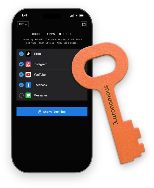 Main image of Autonomous Key App Blocker for iPhone & Android, NFC Screen Time Tool with AI Insights, No Subscription, Orange