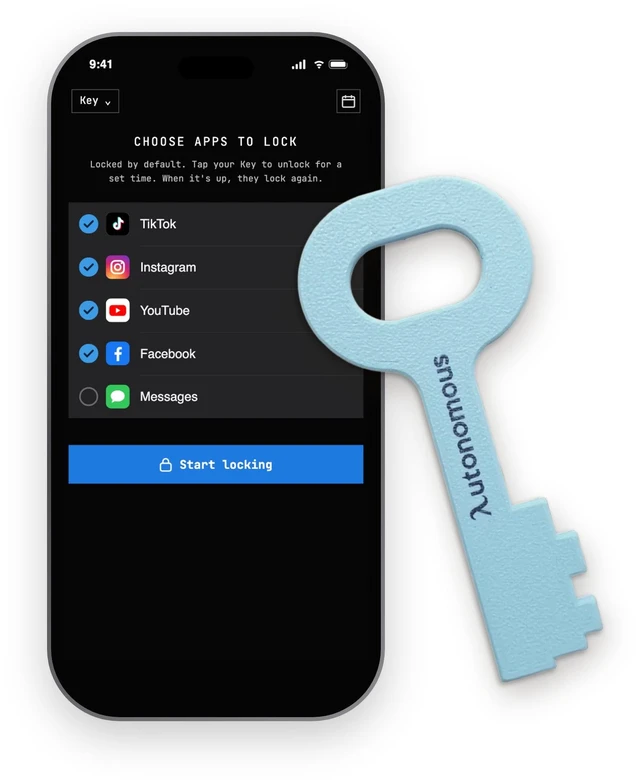 Main image of Autonomous Key App Blocker for iPhone & Android, NFC Screen Time Tool with AI Insights, No Subscription, Blue
