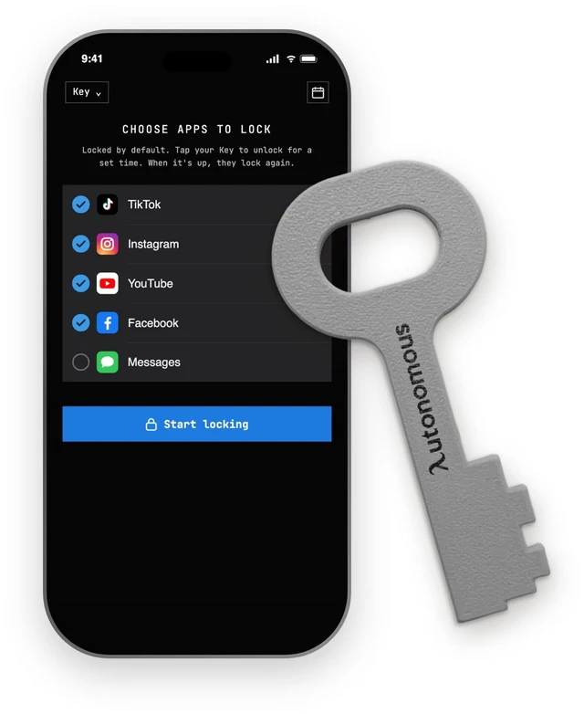 Main image of Autonomous Key App Blocker for iPhone & Android, NFC Screen Time Tool with AI Insights, No Subscription, Gray