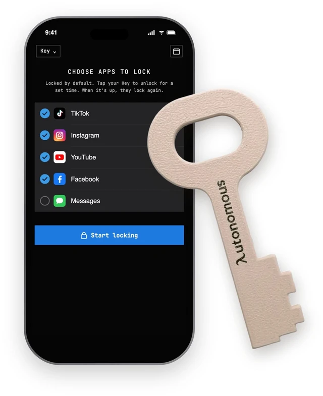 Main image of Autonomous Key App Blocker for iPhone & Android, NFC Screen Time Tool with AI Insights, No Subscription, Beige