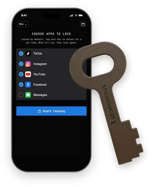 Main image of Autonomous Key App Blocker for iPhone & Android, NFC Screen Time Tool with AI Insights, No Subscription, Brown