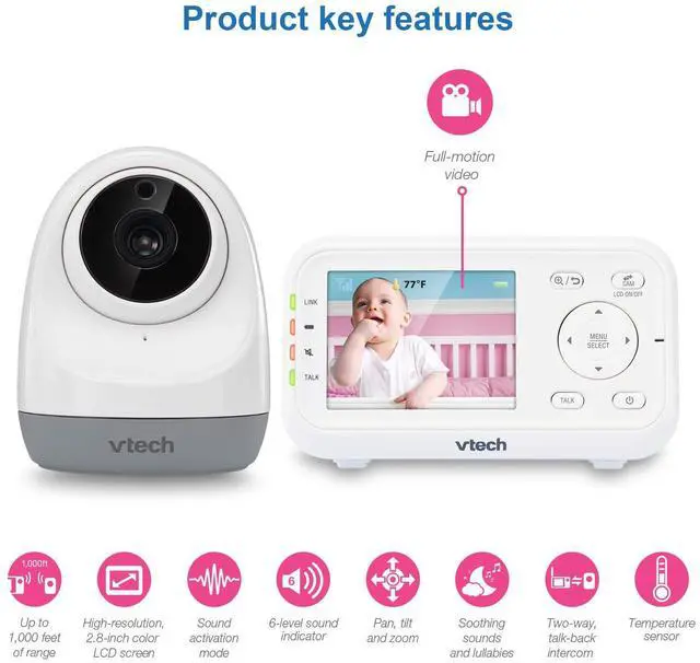 Alt view image 2 of 7 - VTech VM3261-2 2.8â Digital Video Baby Monitor with 2 Pan & Tilt Cameras, Full Color and Automatic Night Vision, White