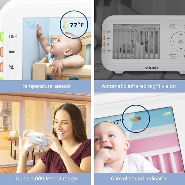 Alt view image 6 of 7 - VTech VM3261-2 2.8â Digital Video Baby Monitor with 2 Pan & Tilt Cameras, Full Color and Automatic Night Vision, White