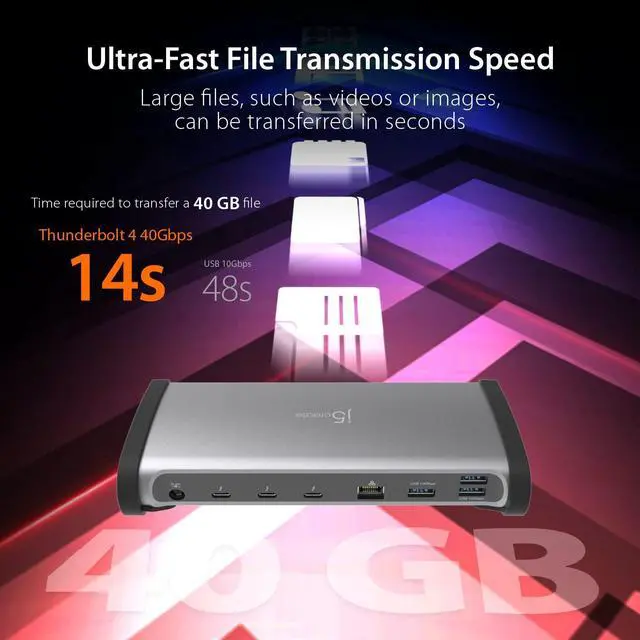Alt view image 4 of 7 - j5create 8K Thunderbolt 4 Docking Station with Max 96W Charging, Single 8K60 or Dual 4K60 Display, Thunderbolt 4 40Gbps, USB 10Gbps, Gigabit Ethernet, SD 4.0, Audio Combo (JTD562)