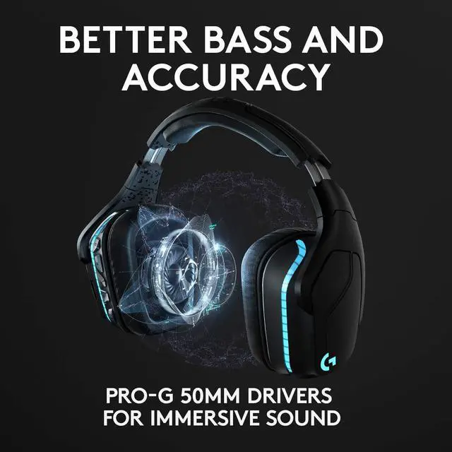 Alt view image 16 of 20 - Logitech - G935 Wireless 7.1 Surround Sound Over-the-Ear Gaming Headset for PC with LIGHTSYNC RGB Lighting - Black/Blue