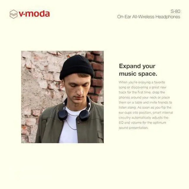 Alt view image 3 of 6 - V-MODA S-80 All-Wireless Headphones and Personal Speaker System. Sharp and Stylish Design. Tuned for Electronic Music. Mobile Editor App - Black (S-80-BK)