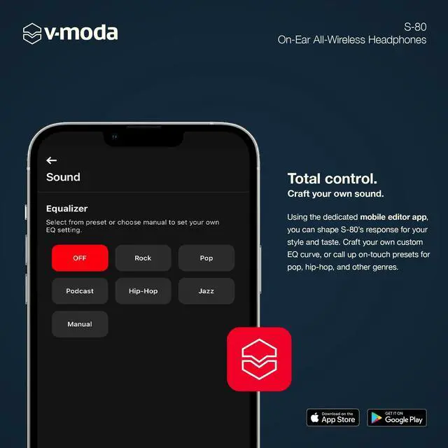 Alt view image 5 of 6 - V-MODA S-80 All-Wireless Headphones and Personal Speaker System. Sharp and Stylish Design. Tuned for Electronic Music. Mobile Editor App - Black (S-80-BK)