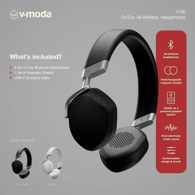 Alt view image 6 of 6 - V-MODA S-80 All-Wireless Headphones and Personal Speaker System. Sharp and Stylish Design. Tuned for Electronic Music. Mobile Editor App - Black (S-80-BK)