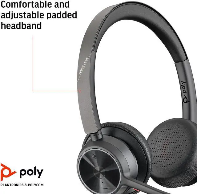 Alt view image 6 of 6 - Poly - Voyager 4320 UC Wireless Headset (Plantronics) - Headphones with Boom Mic - Connect to PC/Mac via USB-C Bluetooth Adapter, Cell Phone via Bluetooth - Works with Teams, Zoom & More,Black