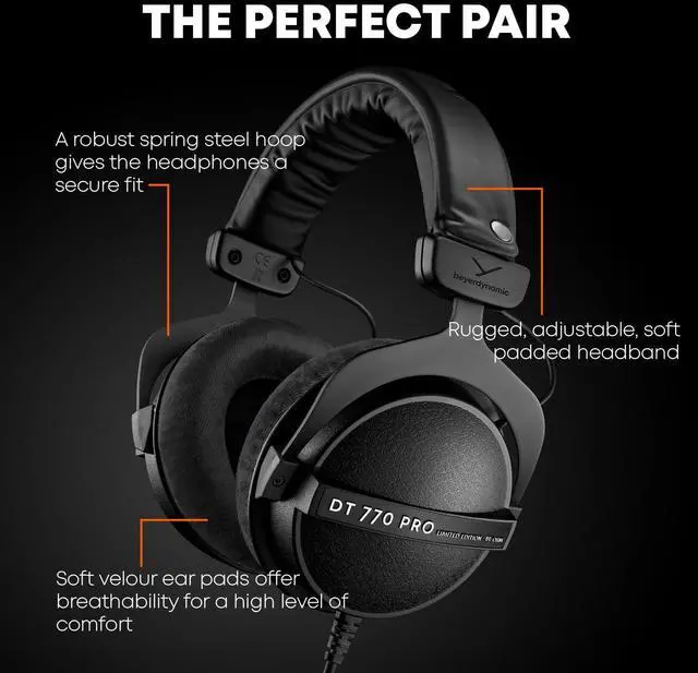 Alt view image 2 of 7 - beyerdynamic DT 770 Pro 80 ohm Limited Edition Professional Studio Headphones, Black