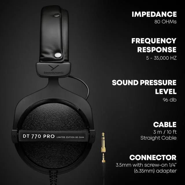 Alt view image 3 of 7 - beyerdynamic DT 770 Pro 80 ohm Limited Edition Professional Studio Headphones, Black