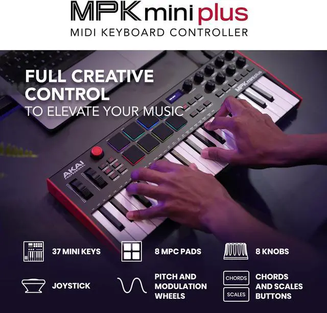 Alt view image 16 of 20 - AKAI Professional 37-Key USB MIDI Keyboard Controller MPC Pad x8 CV/Gate MIDI Step Sequencer Music Production Software Included MPK Mini plus for Mac/Window PC
