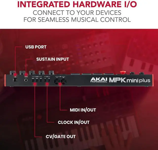 Alt view image 7 of 7 - MPK Mini Plus - USB MIDI Keyboard Controller with 37 Mini Keys, 8 MPC Pads, Sequencer, MIDI/CV/Gate I/O, Music Production Software and Native Instruments Sound Package