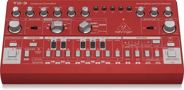 Alt view image 2 of 4 - Behringer TD-3-RD Analog Bass Line Synthesizer with VCO, VCF, 16-Step Sequencer, Distortion Effects and 16-Voice Poly Chain