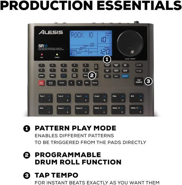 Alt view image 11 of 13 - Alesis SR-18 Professional Drum Machine Drum Machine